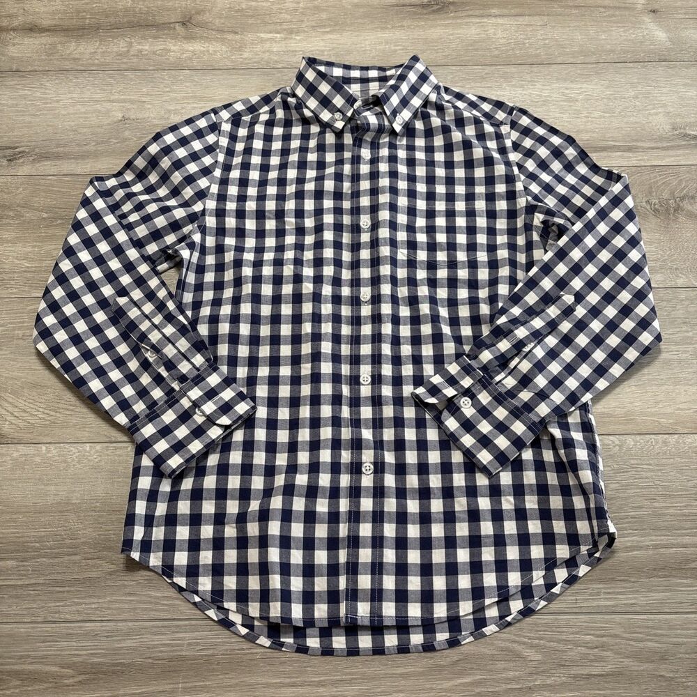 crewcuts J. CREW Flex Patterned Washed Long Sleeve Navy White Check Shirt Boy 10